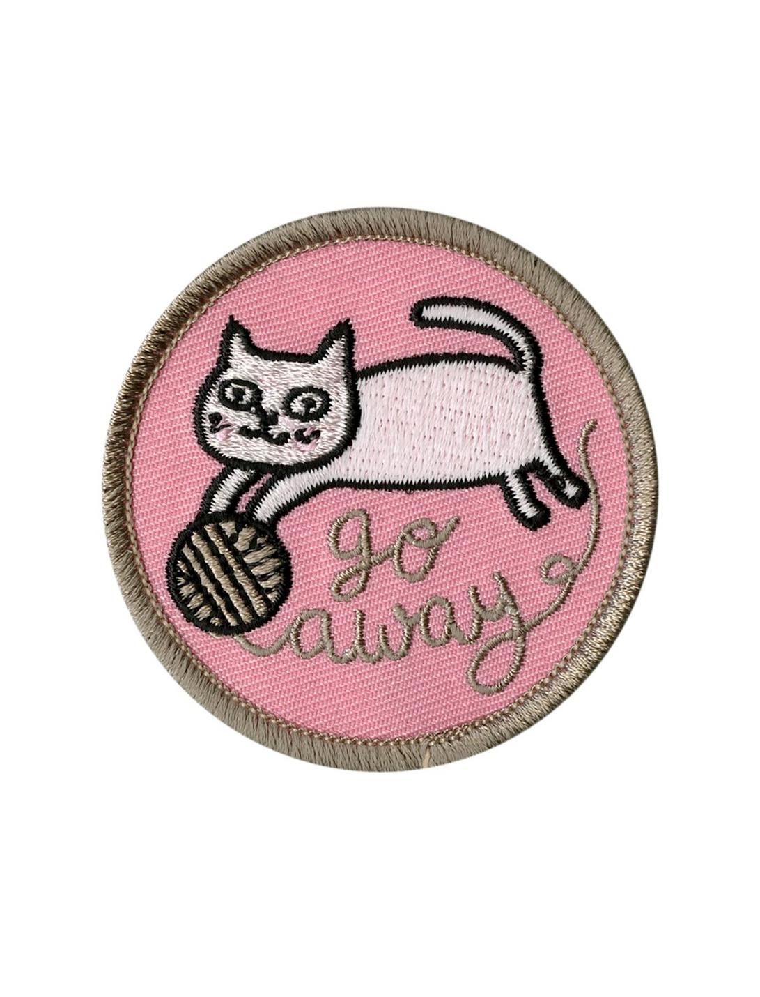 Badge Bomb Go Away Cat Iron-On Patch, , hi-res