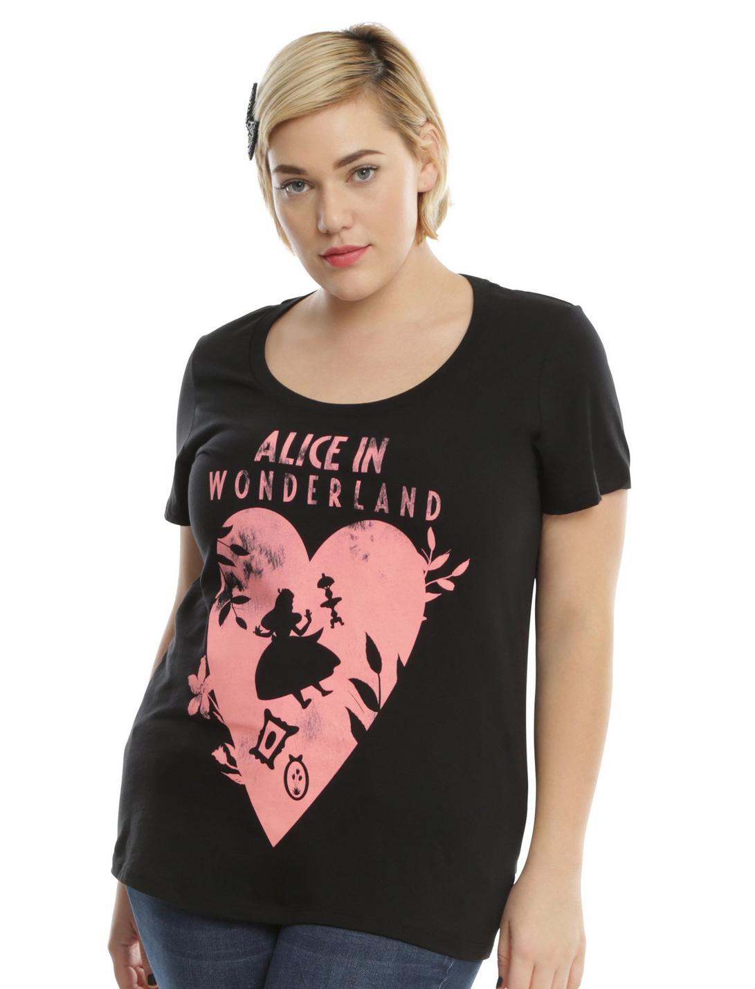 Disney Alice In Wonderland Silhouette Heart Girls T-Shirt Plus Size, BLACK, hi-res