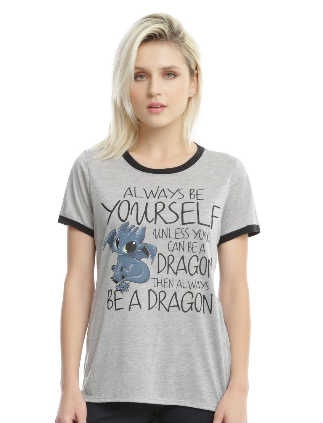 How To Train Your Dragon Toothless Be Yourself Girls Ringer T-Shirt, HEATHER GREY, hi-res