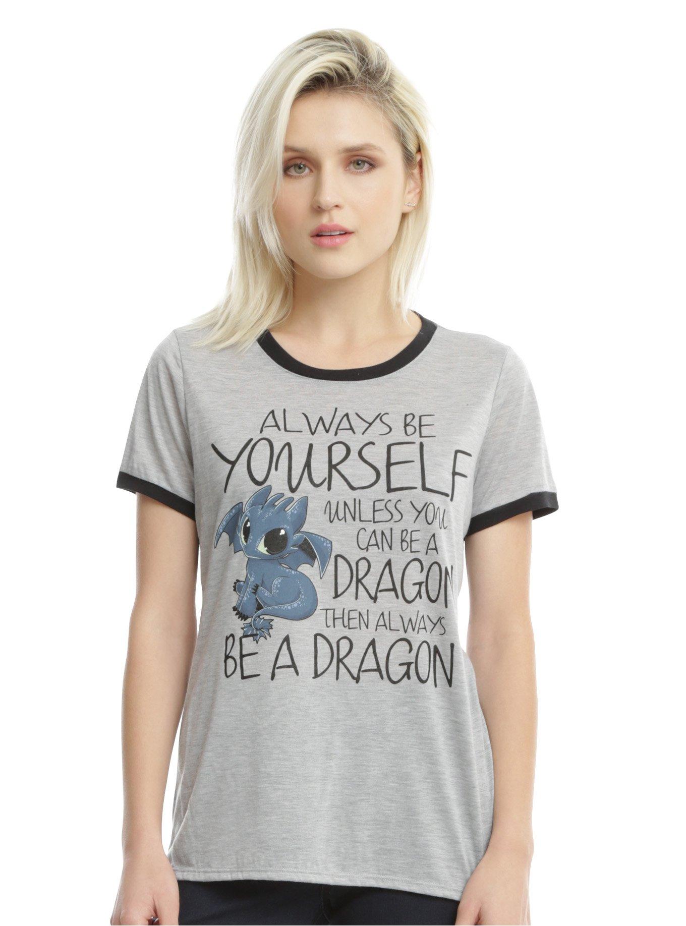 How To Train Your Dragon Toothless Be Yourself Girls Ringer T-Shirt, HEATHER GREY, hi-res