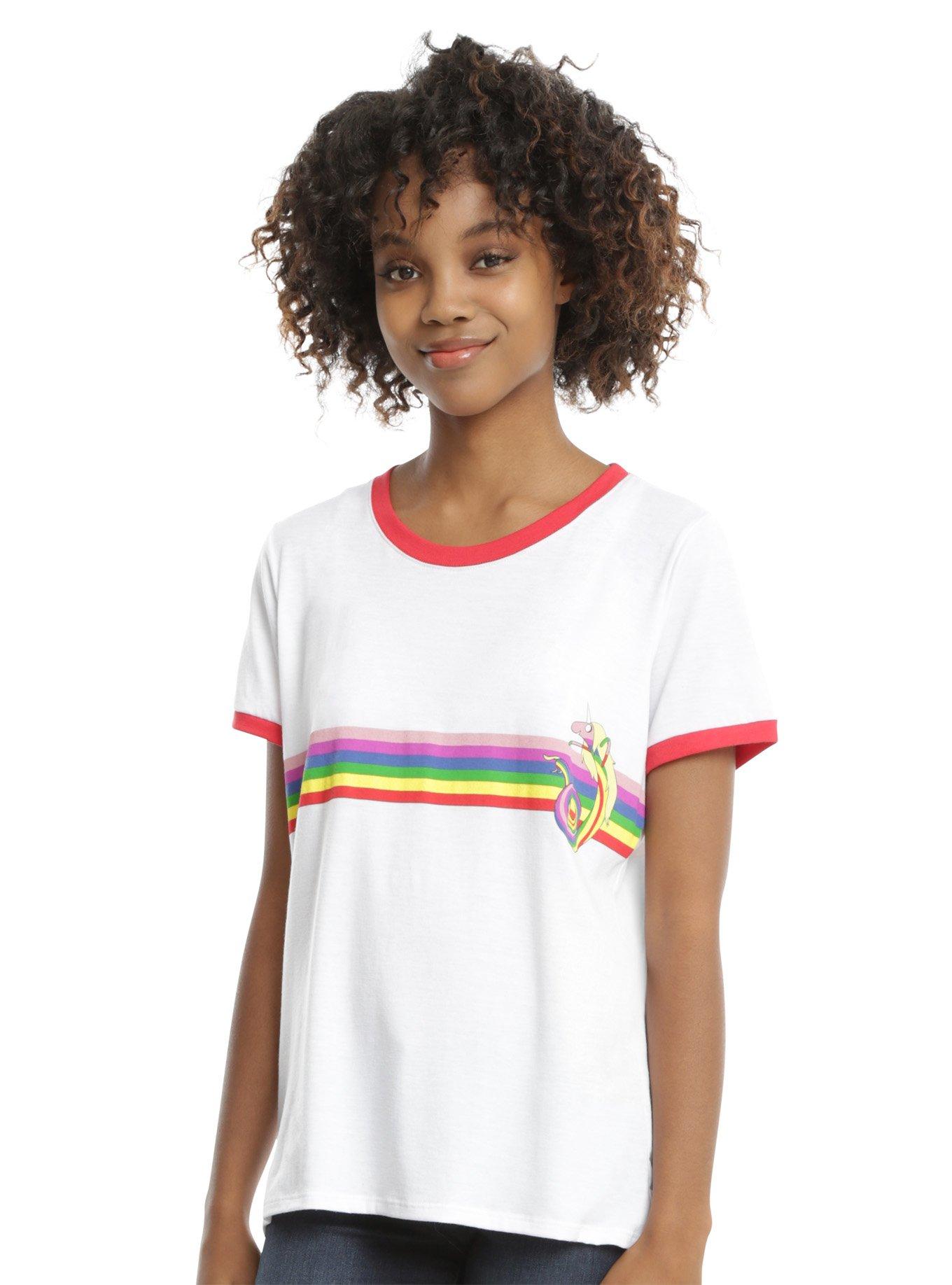Adventure Time Lady Rainicorn Rainbow Girls Ringer T-Shirt, WHITE, hi-res