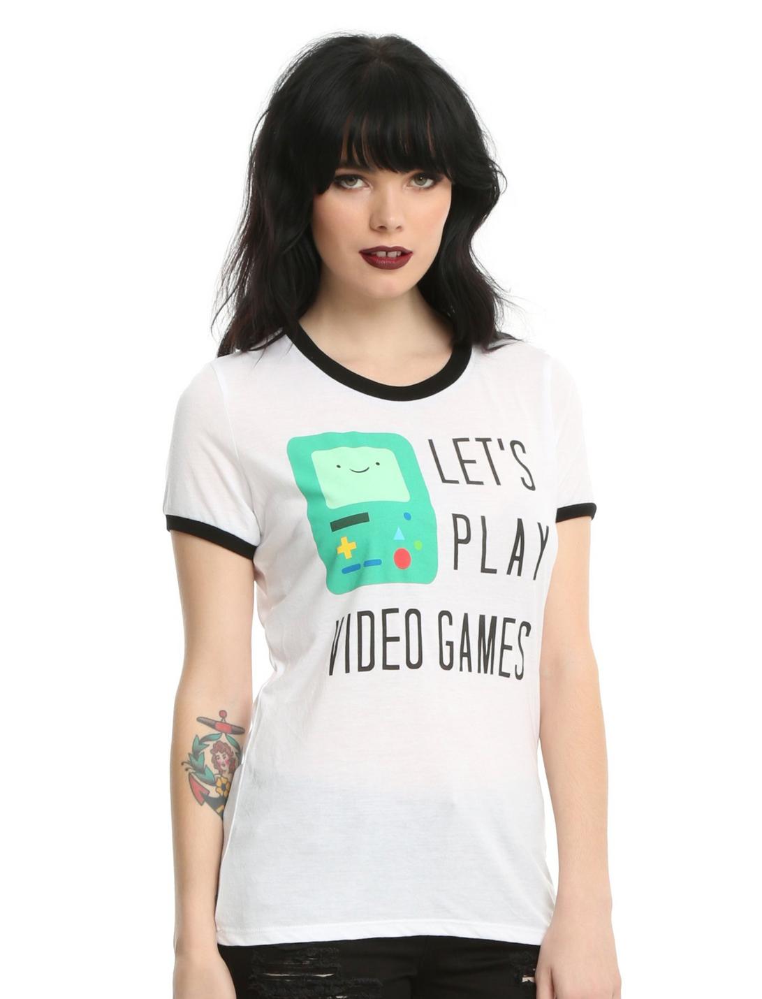 Adventure Time BMO Let's Play Girls Ringer T-Shirt, WHITE, hi-res