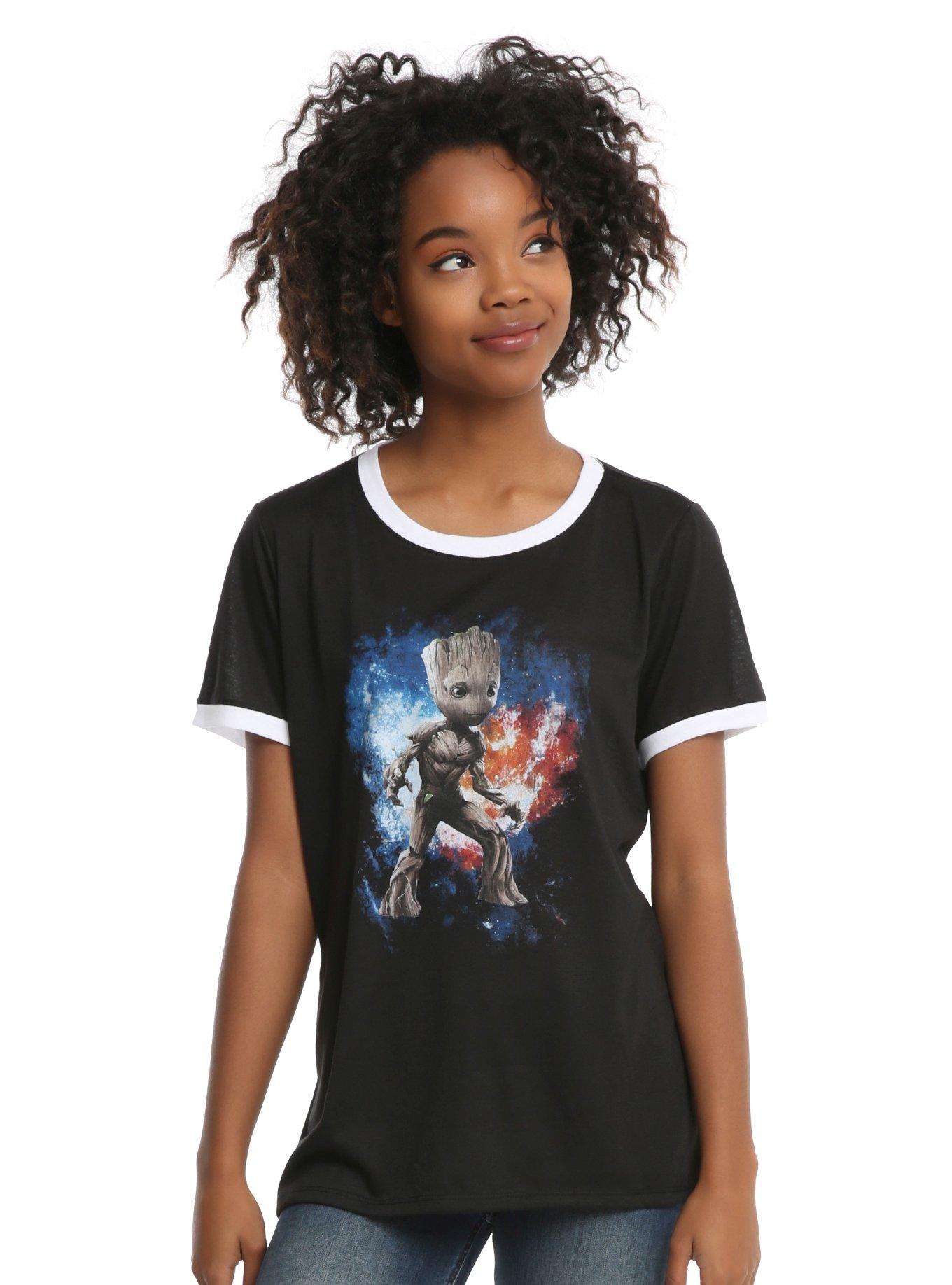 Marvel Guardians Of The Galaxy Baby Groot Girls Ringer T-Shirt, BLACK, hi-res