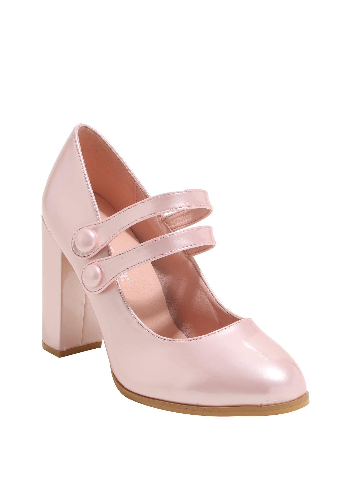 Pink Round Toe Patent Leather Double Strap Mary Jane Heels Hot Topic