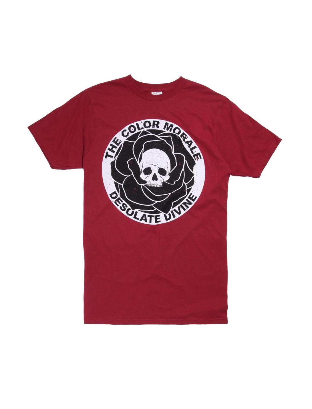 The Color Morale Desolate Divine Skull Rose T-Shirt, BURGUNDY, hi-res