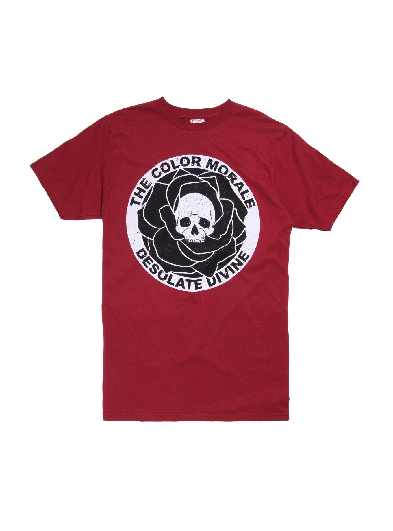The Color Morale Desolate Divine Skull Rose T-Shirt, BURGUNDY, hi-res