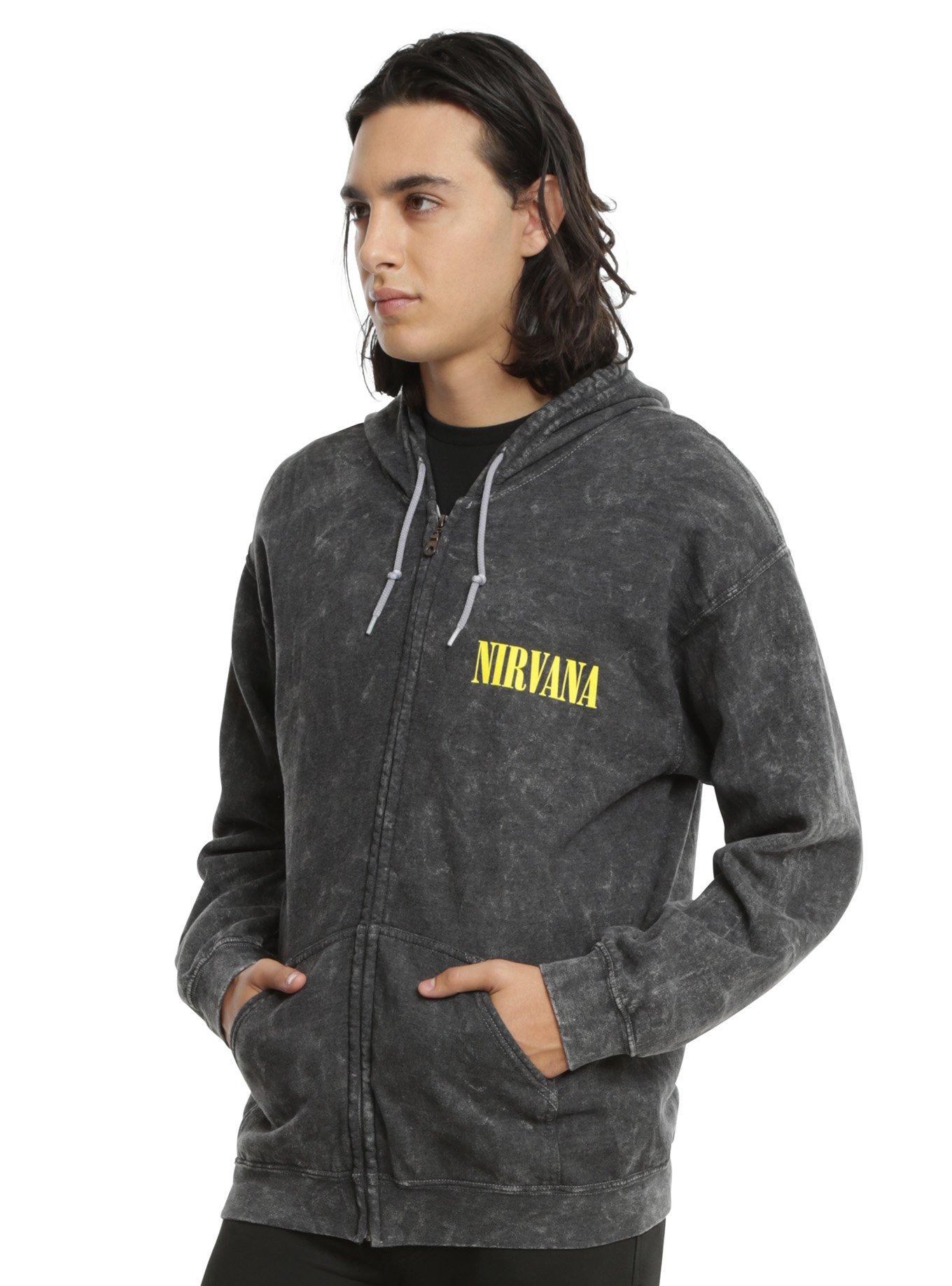 Nirvana Smiley Face Mineral Wash Hoodie, GREY, hi-res