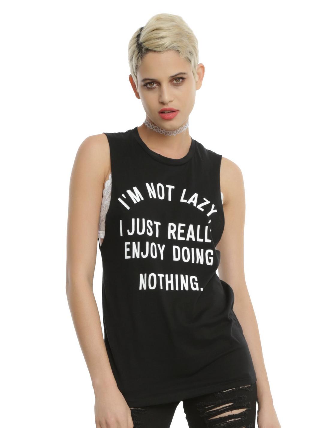 Not Lazy Girls Muscle Top, BLACK, hi-res