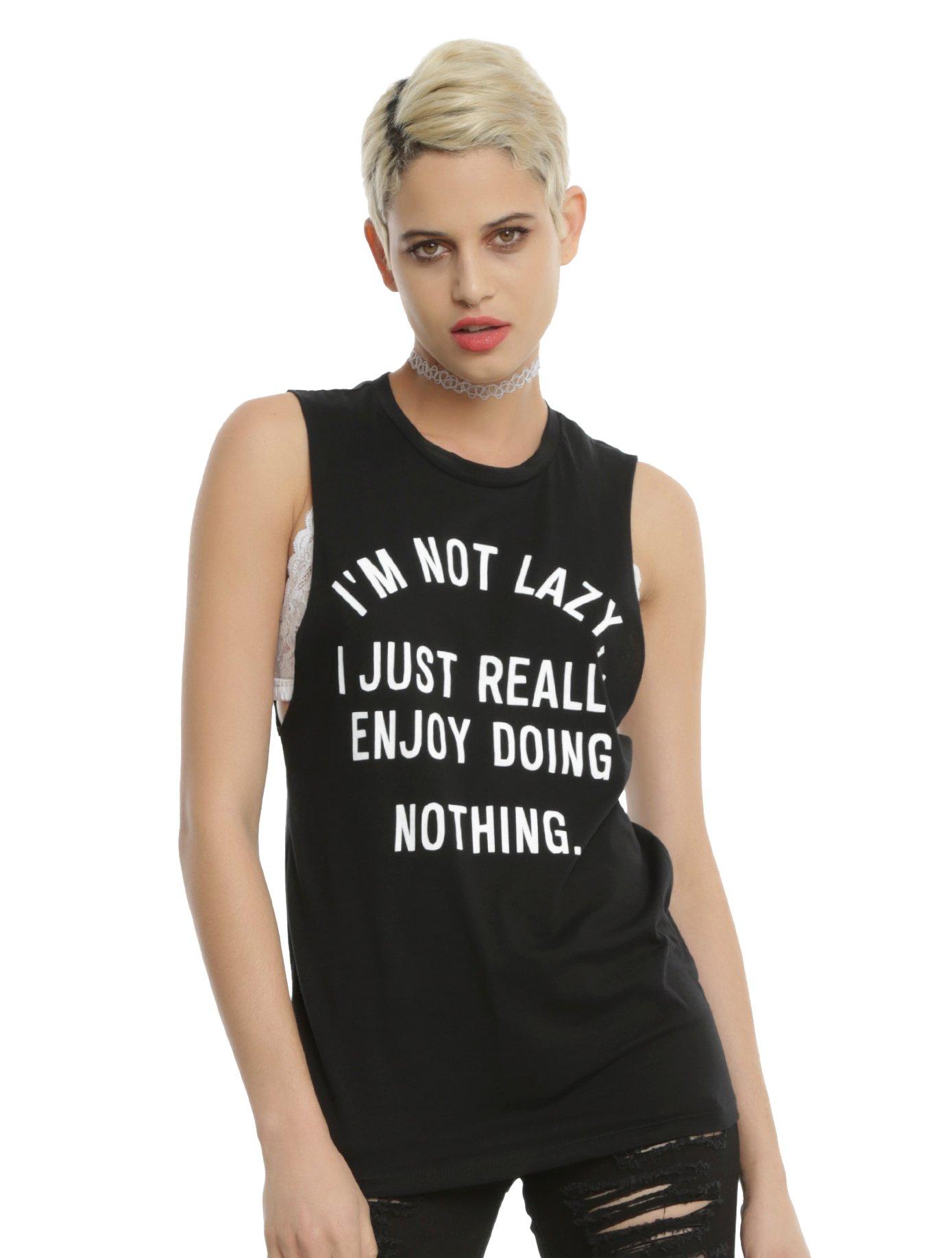 Not Lazy Girls Muscle Top, BLACK, hi-res