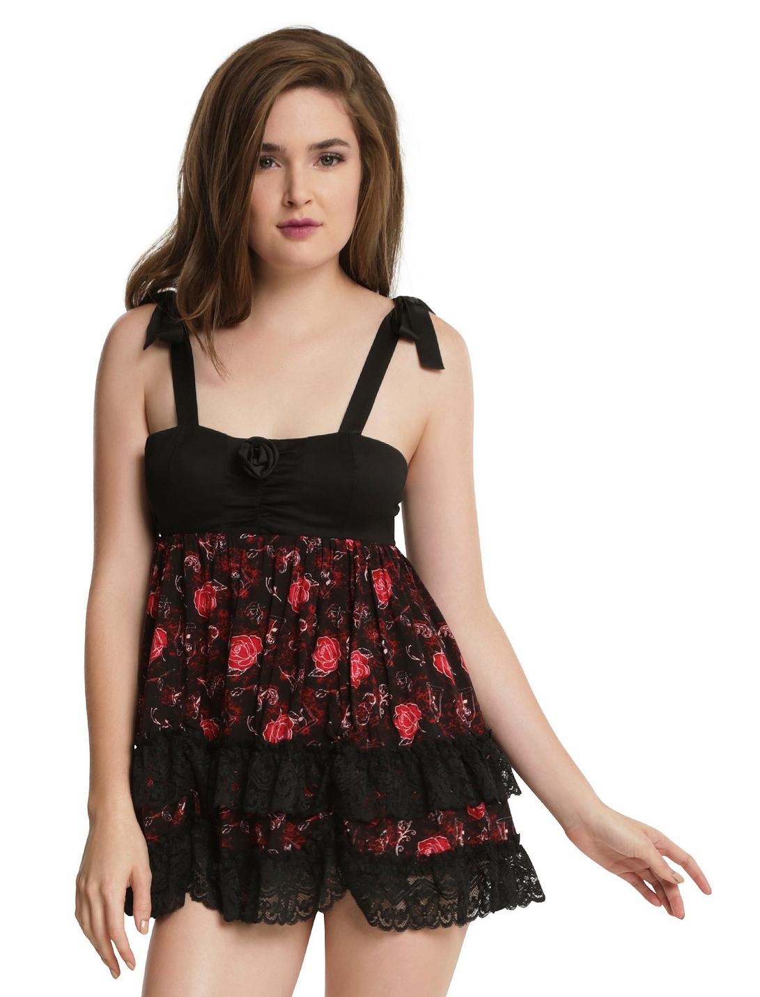 Disney Beauty And The Beast Black & Red Rose Babydoll, BLACK, hi-res