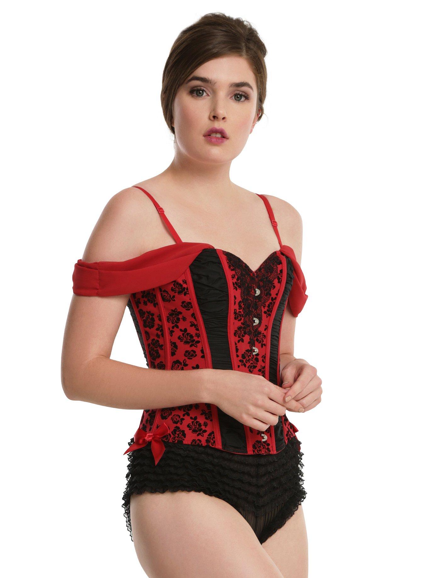 Red & Black Rose Corset, RED, hi-res