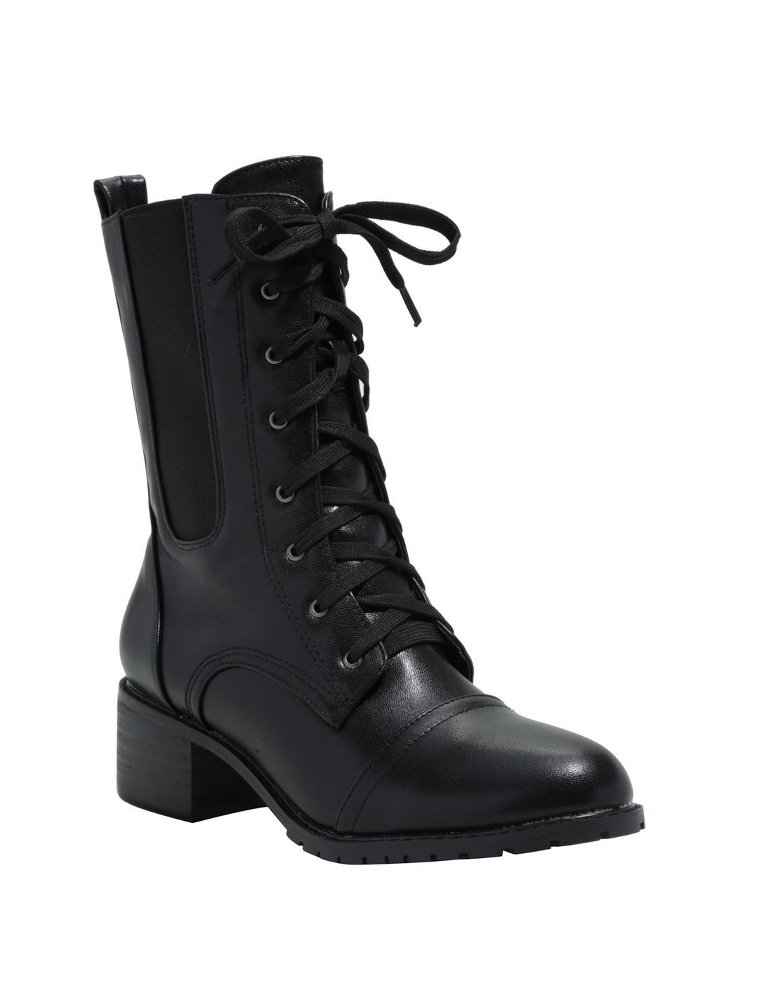 Black Lace-Up Chelsea Combat Boots, BLACK, hi-res