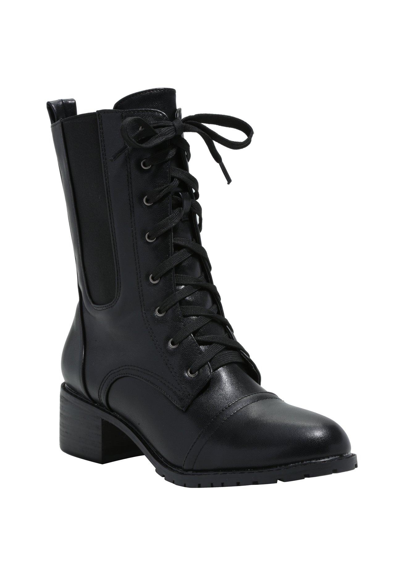 Black Lace-Up Chelsea Combat Boots, BLACK, hi-res