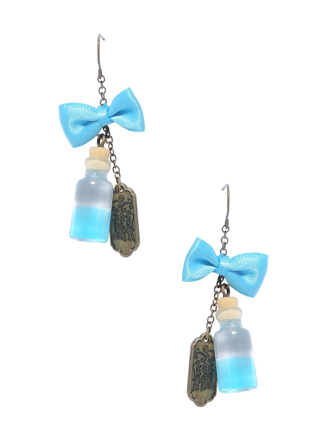 Disney Alice In Wonderland Bottle Bow Charm Drop Earrings, , hi-res