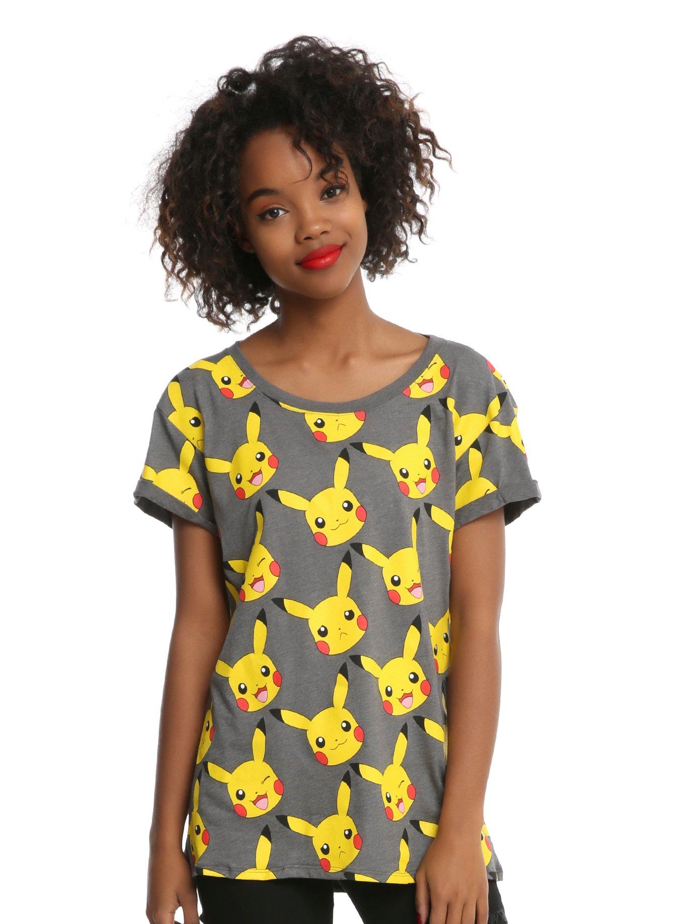 Pokemon Pikachu Faces Cuff-Sleeved Girls T-Shirt, HEATHER GREY, hi-res