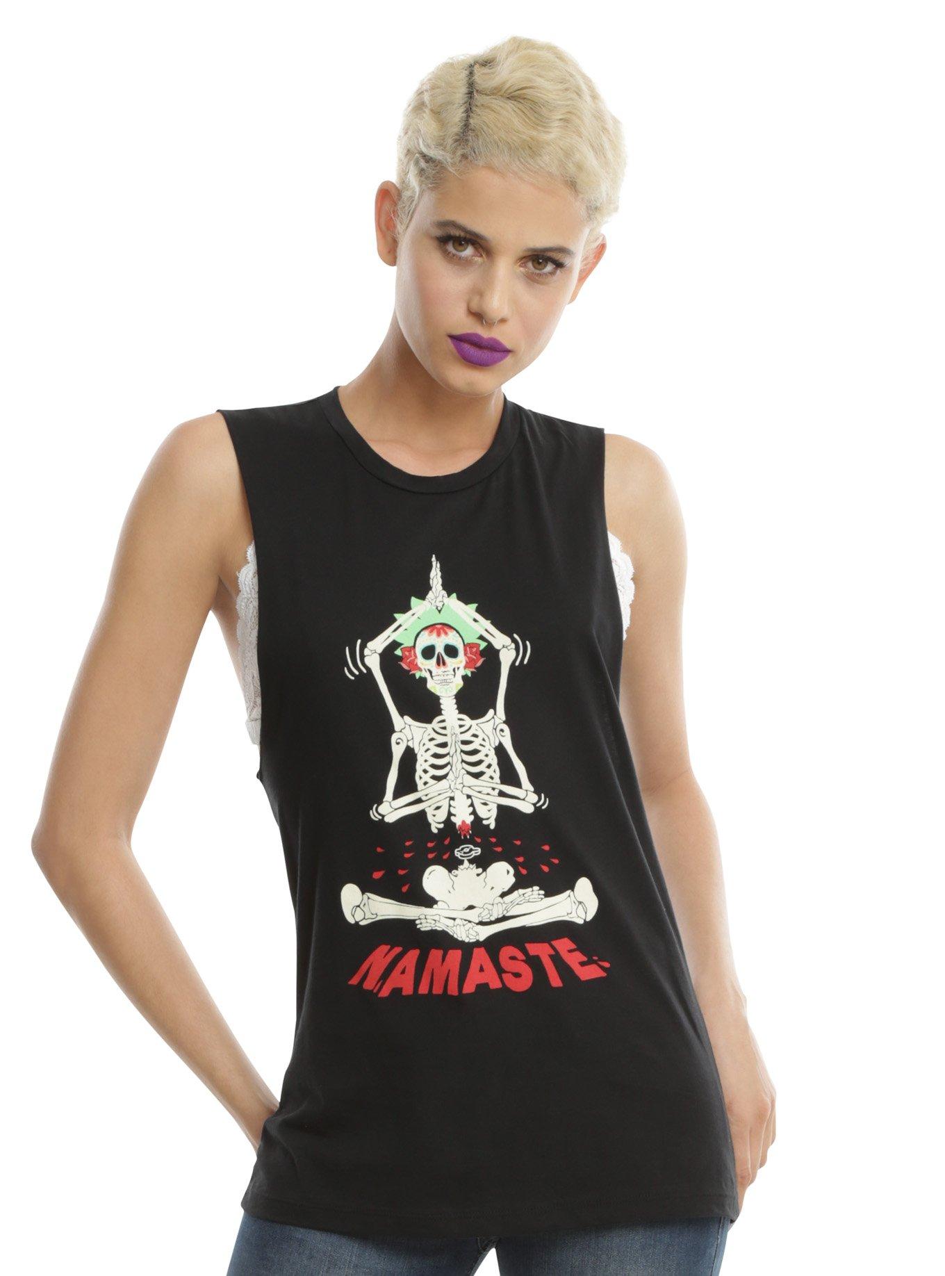 Namaste Skeleton Girls Muscle Top, BLACK, hi-res