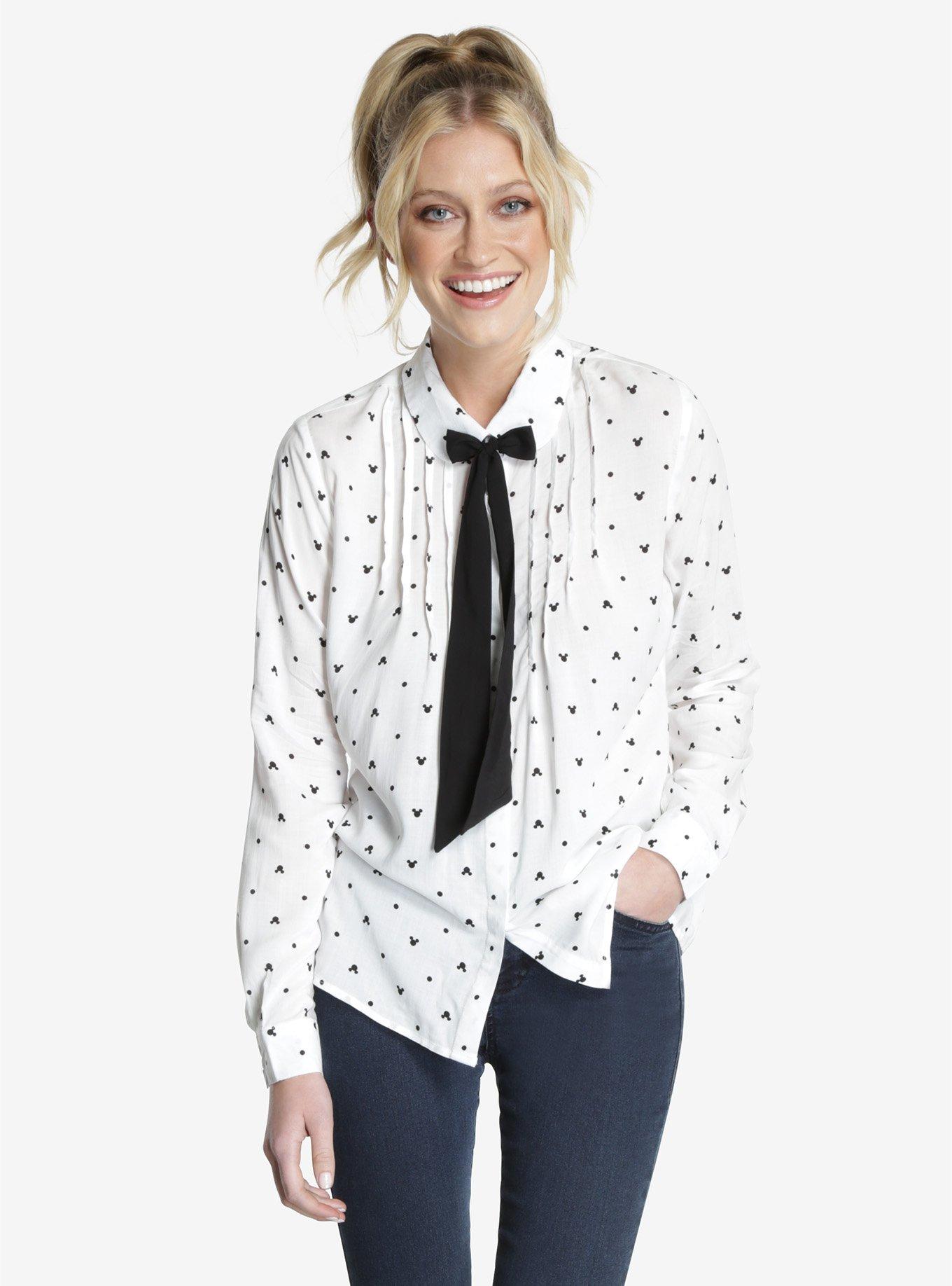 Disney Minnie Mouse Front Tie Blouse, WHITE, hi-res