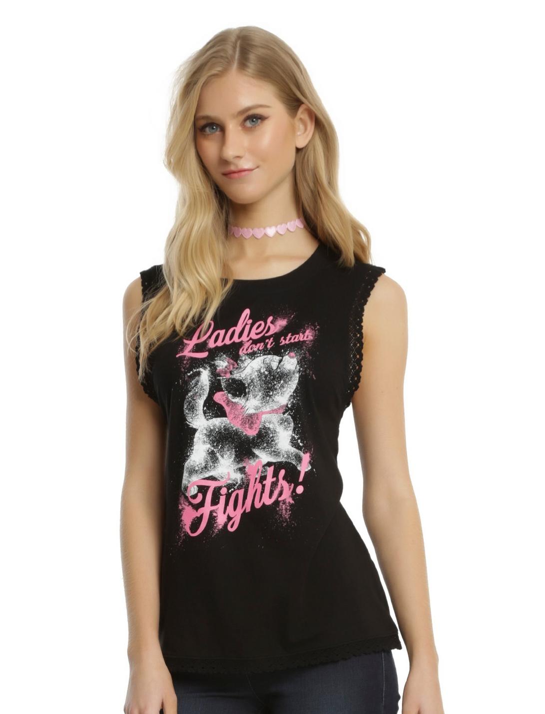Disney Aristocats Ladies Don't Start Fights Girls Lace Muscle Top, BLACK, hi-res