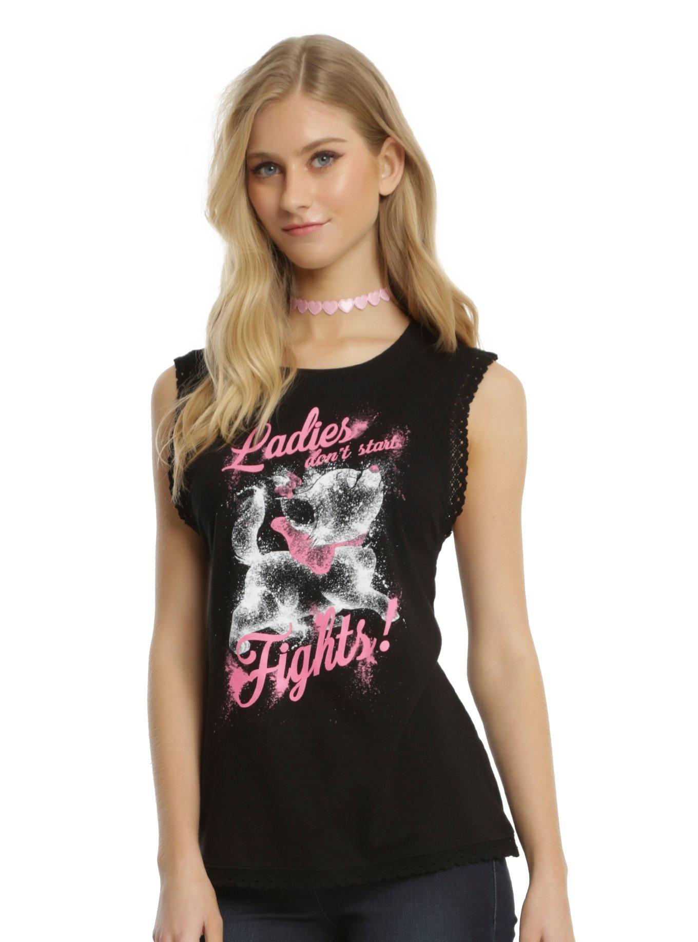 Disney Aristocats Ladies Don't Start Fights Girls Lace Muscle Top, BLACK, hi-res