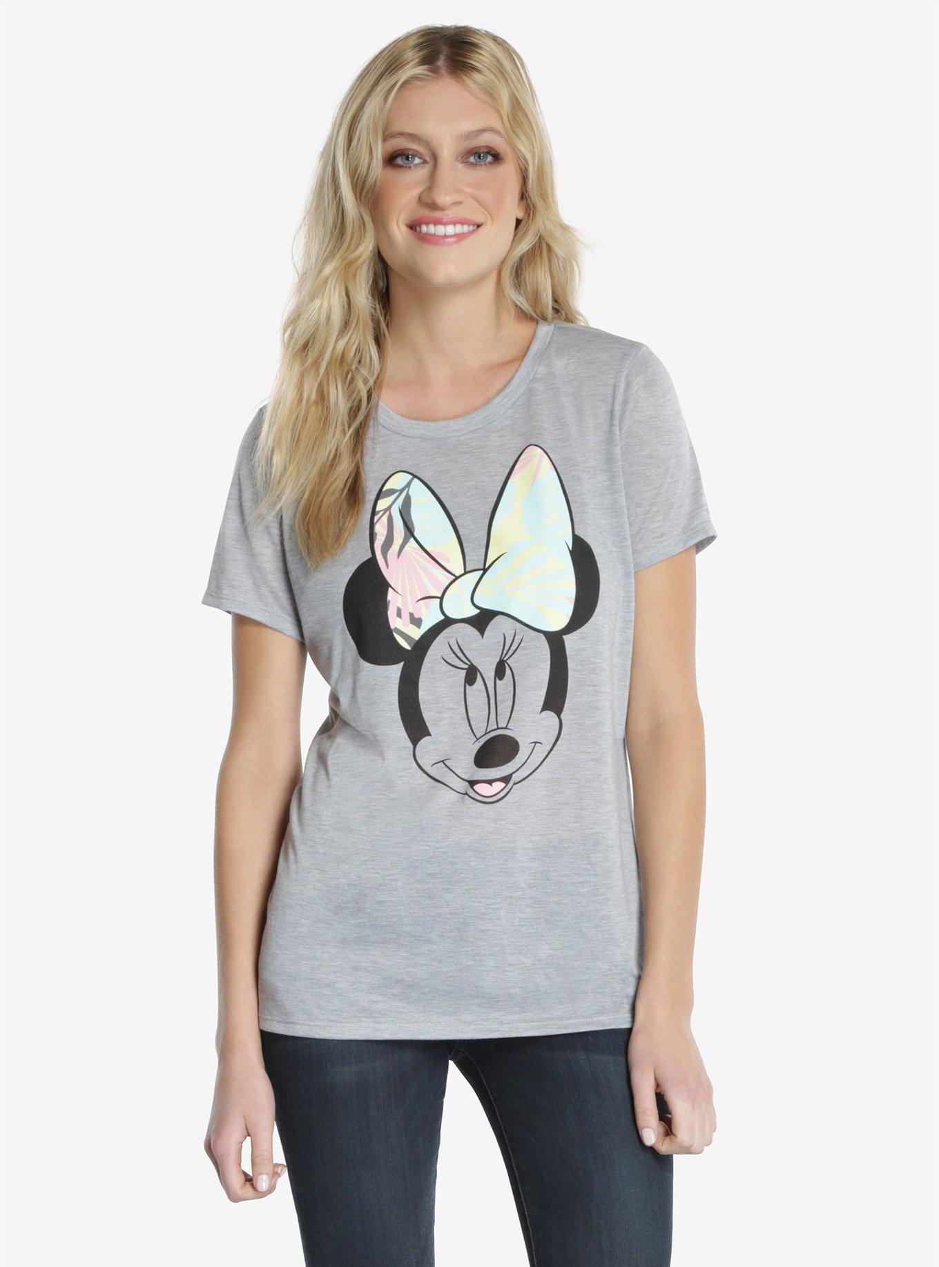 Disney Minnie Mouse Tropical Bow Womens Tee, GREY, hi-res
