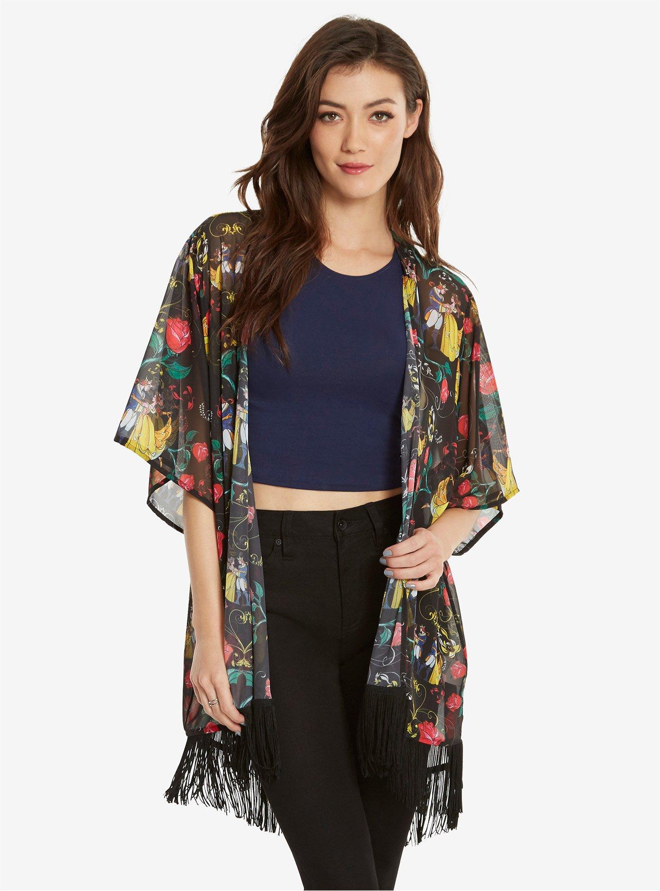 Disney Beauty And The Beast Stained Glass Kimono, BLACK, hi-res