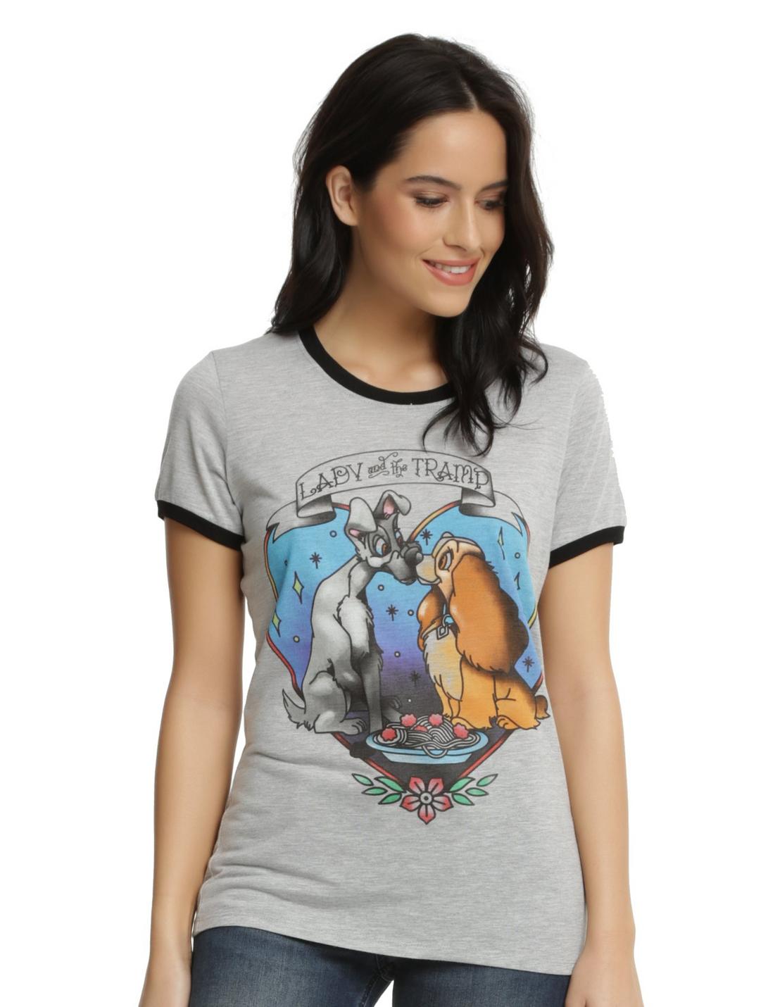 Disney Lady And The Tramp Heart Tattoo Girls Ringer T-Shirt, GREY, hi-res