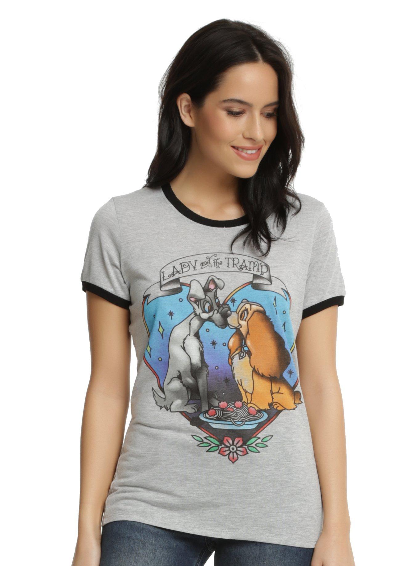 Disney Lady And The Tramp Heart Tattoo Girls Ringer T-Shirt, GREY, hi-res