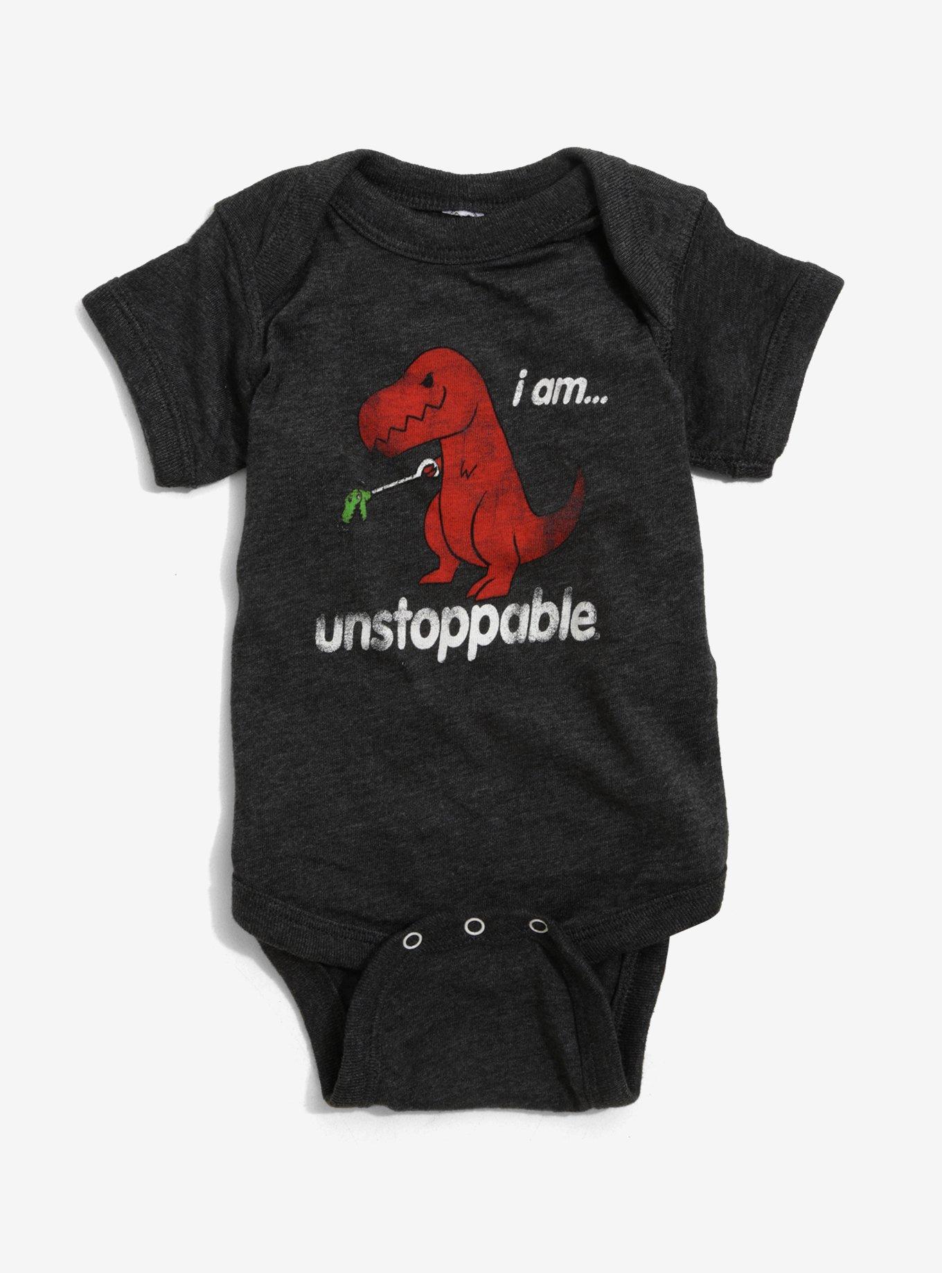 Unstoppable T-Rex Baby Bodysuit, BLACK, hi-res