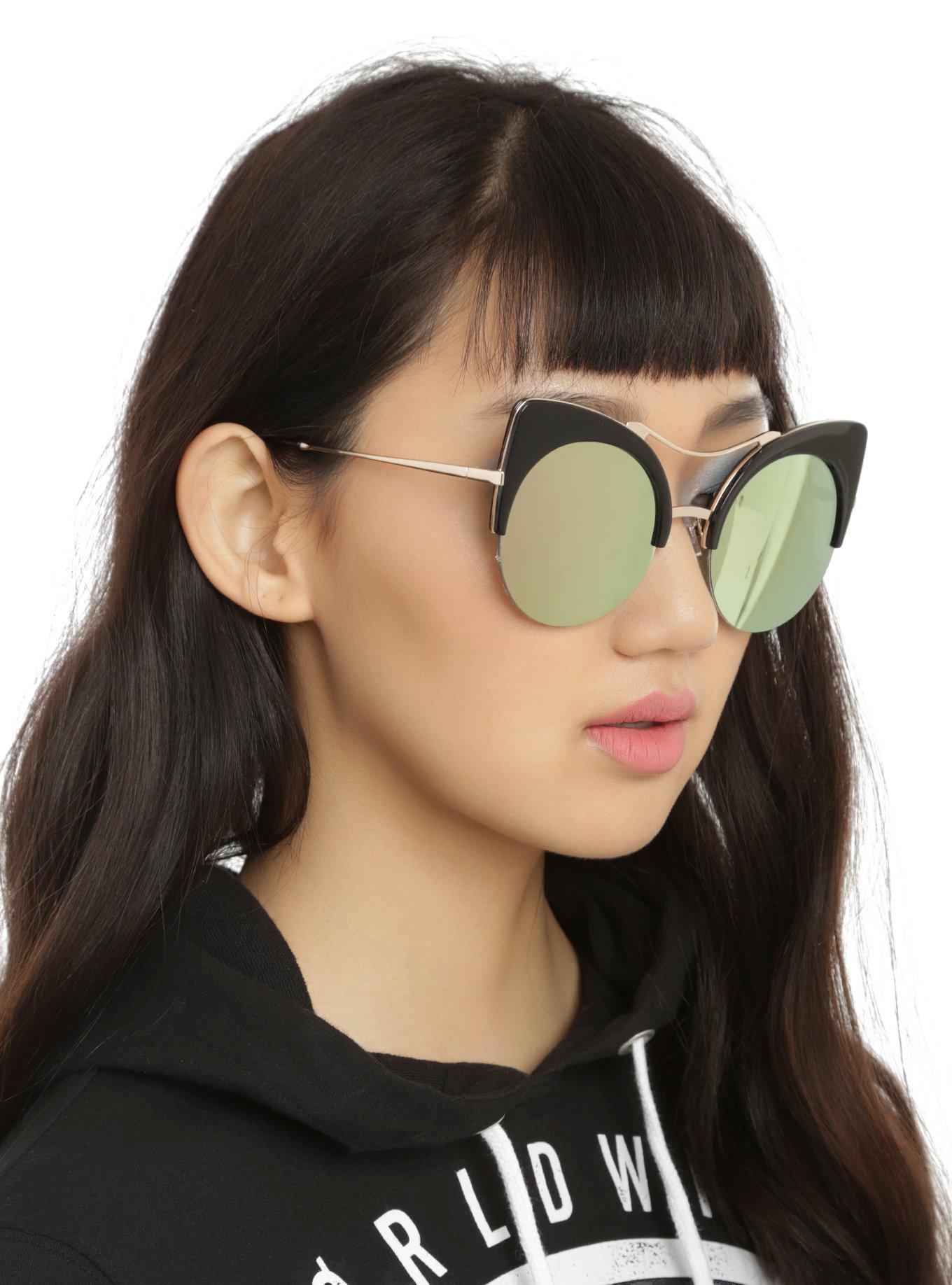 Black Rose Gold Top Bridge Cat Eye Sunglasses, , hi-res