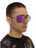 Black Wire Purple Mirror Lens Aviator Sunglasses, , hi-res