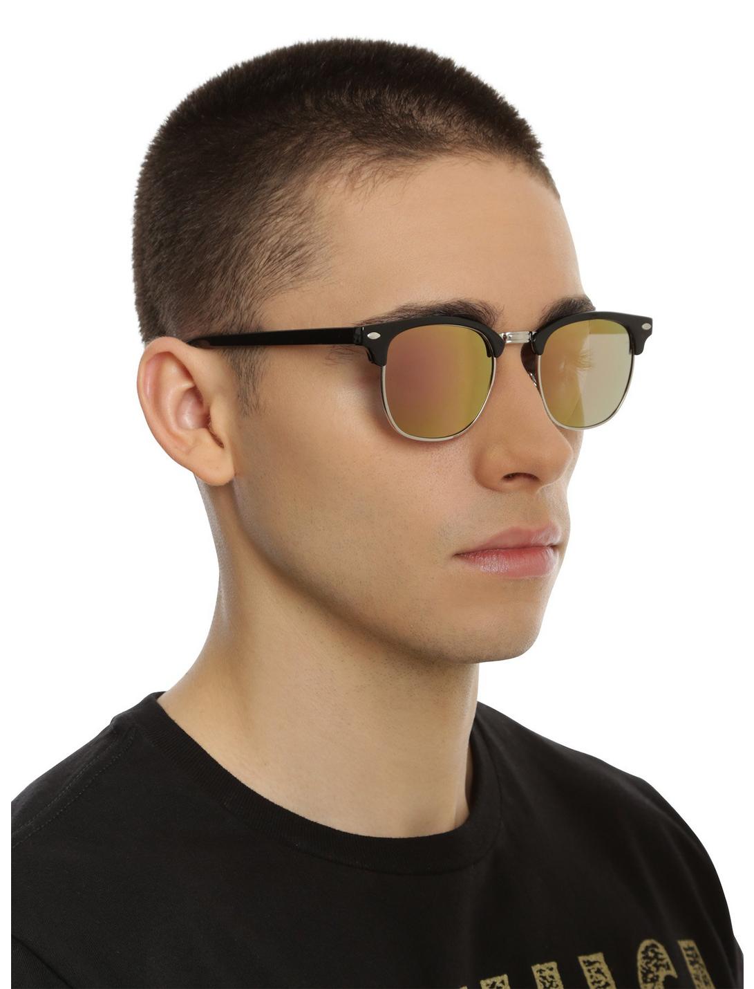 Black Mirror Lens Half-Rim Sunglasses, , hi-res