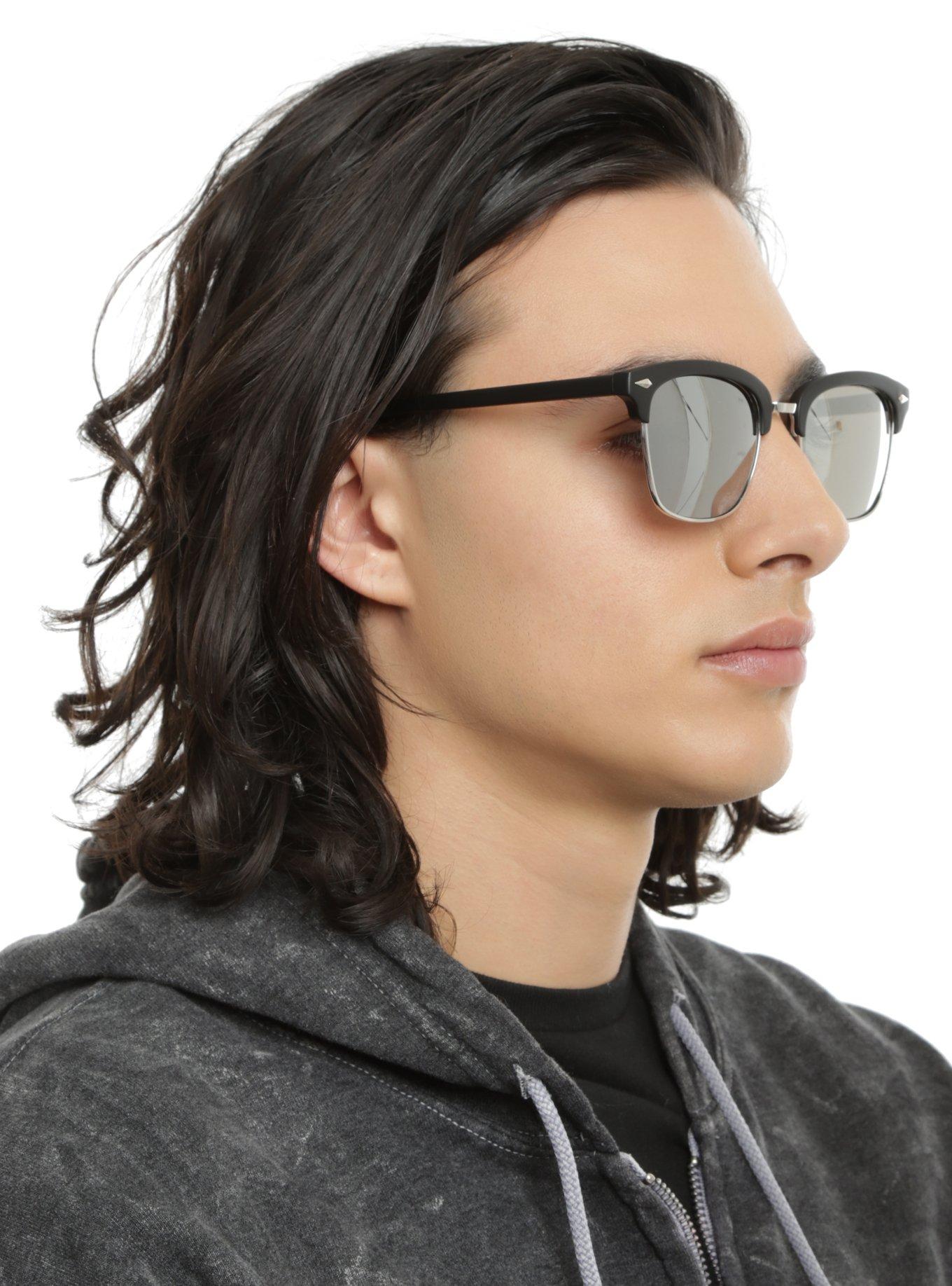 Matte Black Half Rim Sunglasses, , hi-res