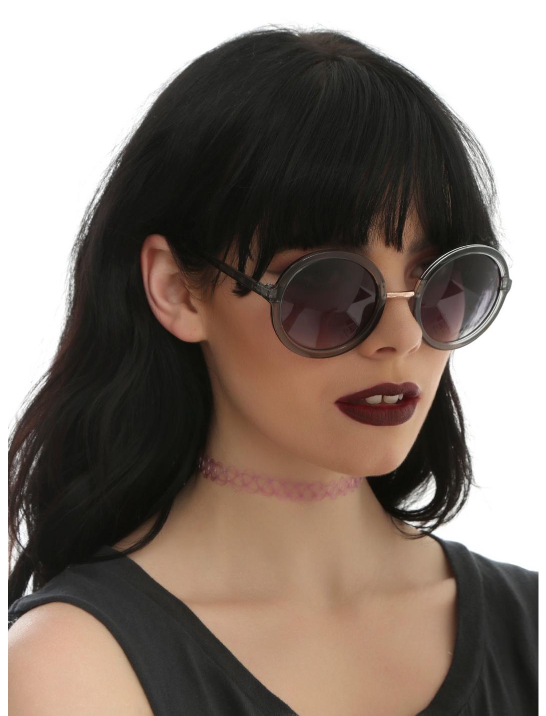 Translucent Black Plastic Round Sunglasses, , hi-res