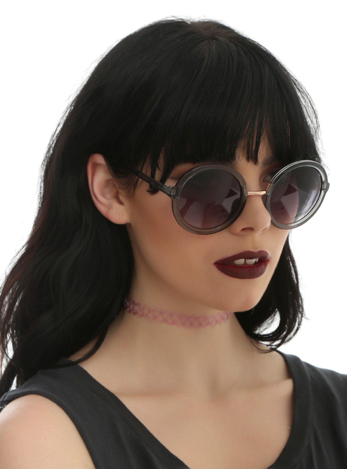 Translucent Black Plastic Round Sunglasses, , hi-res