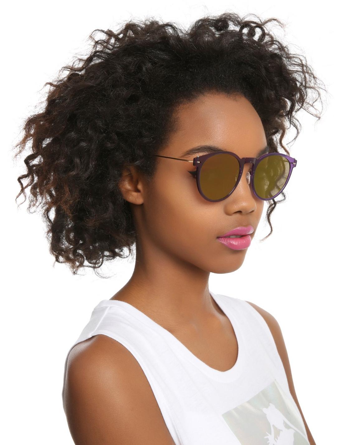Translucent Purple Flat Lens Round Sunglasses, , hi-res