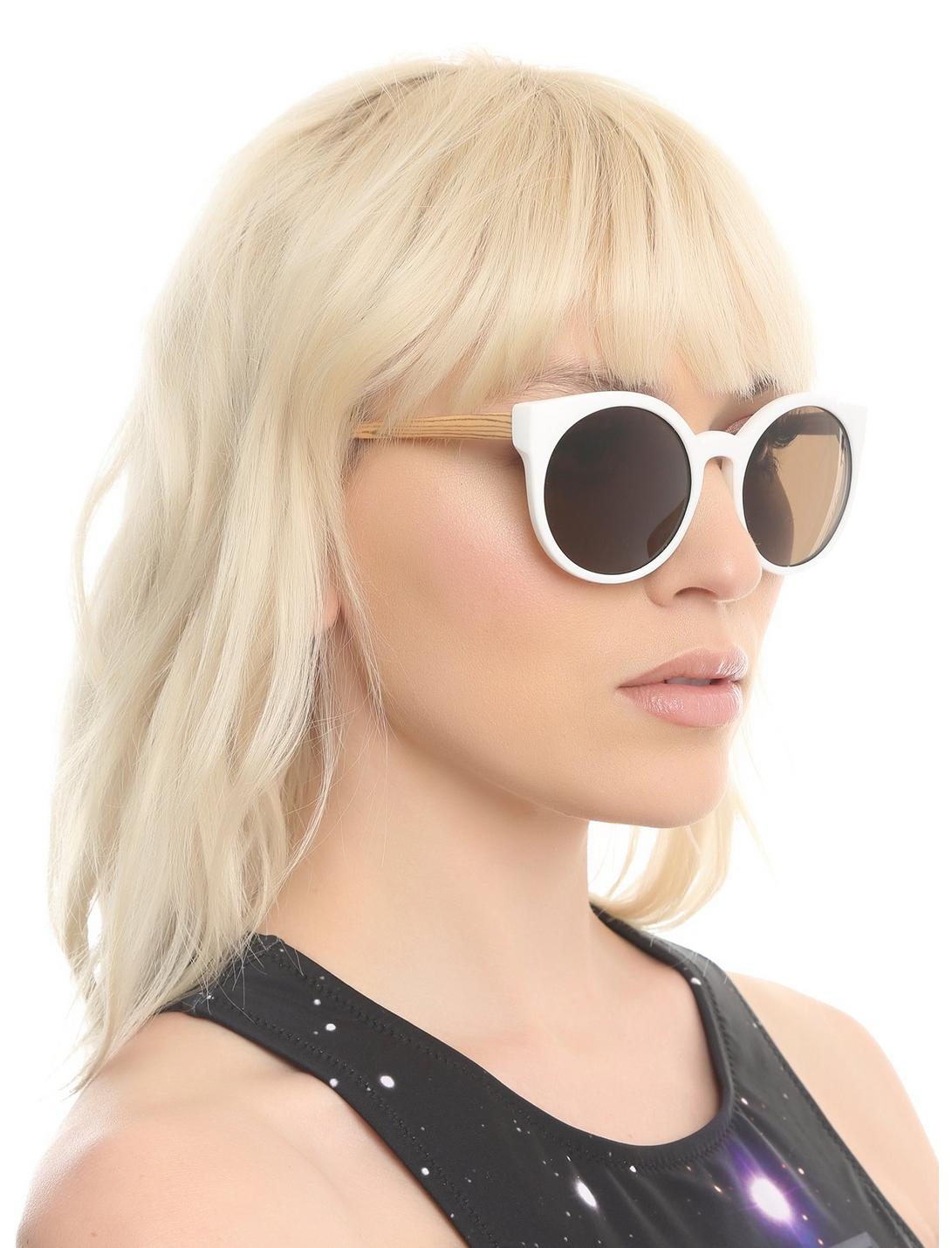 White And Wood Round Sunglasses, , hi-res