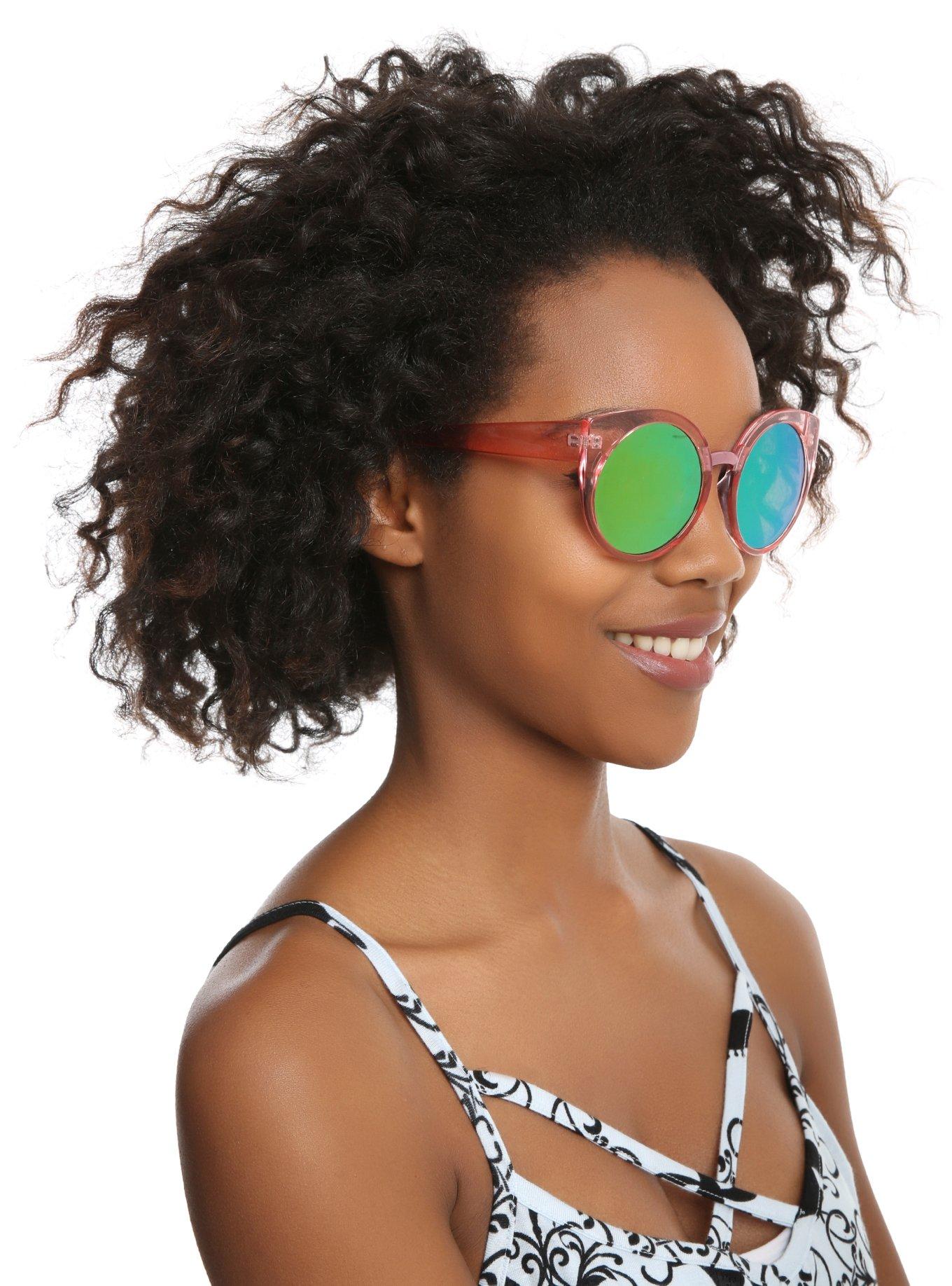 Translucent Pink Green Lens Cat Eye Sunglasses, , hi-res