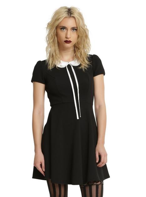 Black & White Collar Long Bow Fit & Flare Dress | Hot Topic