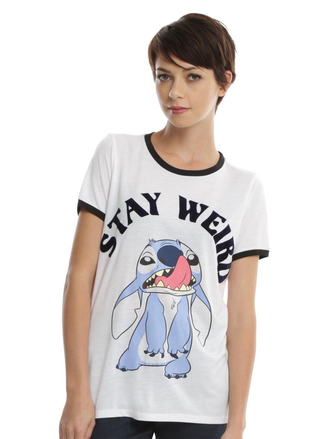 Disney Lilo & Stitch Stay Weird Girls Ringer T-Shirt, WHITE, hi-res