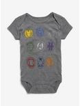 Marvel Avengers Logos Baby Bodysuit, CHARCOAL, hi-res
