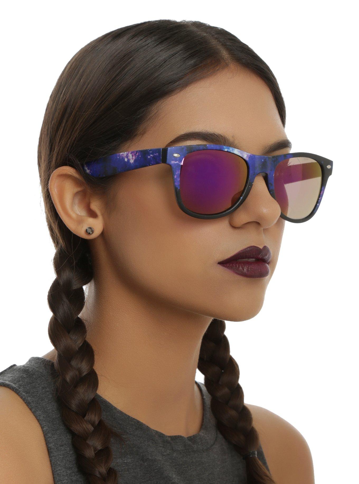 Galaxy Purple Mirror Lens Retro Sunglasses, , hi-res