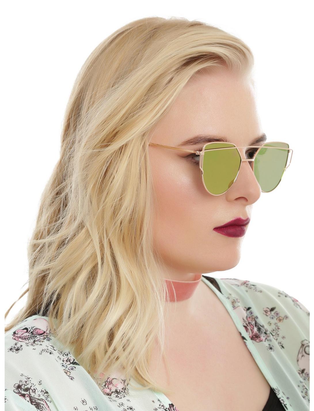 Gold Top Bridge Pink Mirror Lens Sunglasses, , hi-res