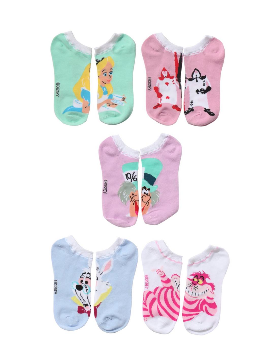 Disney Alice In Wonderland Pastel No-Show Socks 5 Pair, , hi-res