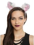Fuzzy White & Grey Cat Ear Headband, , hi-res