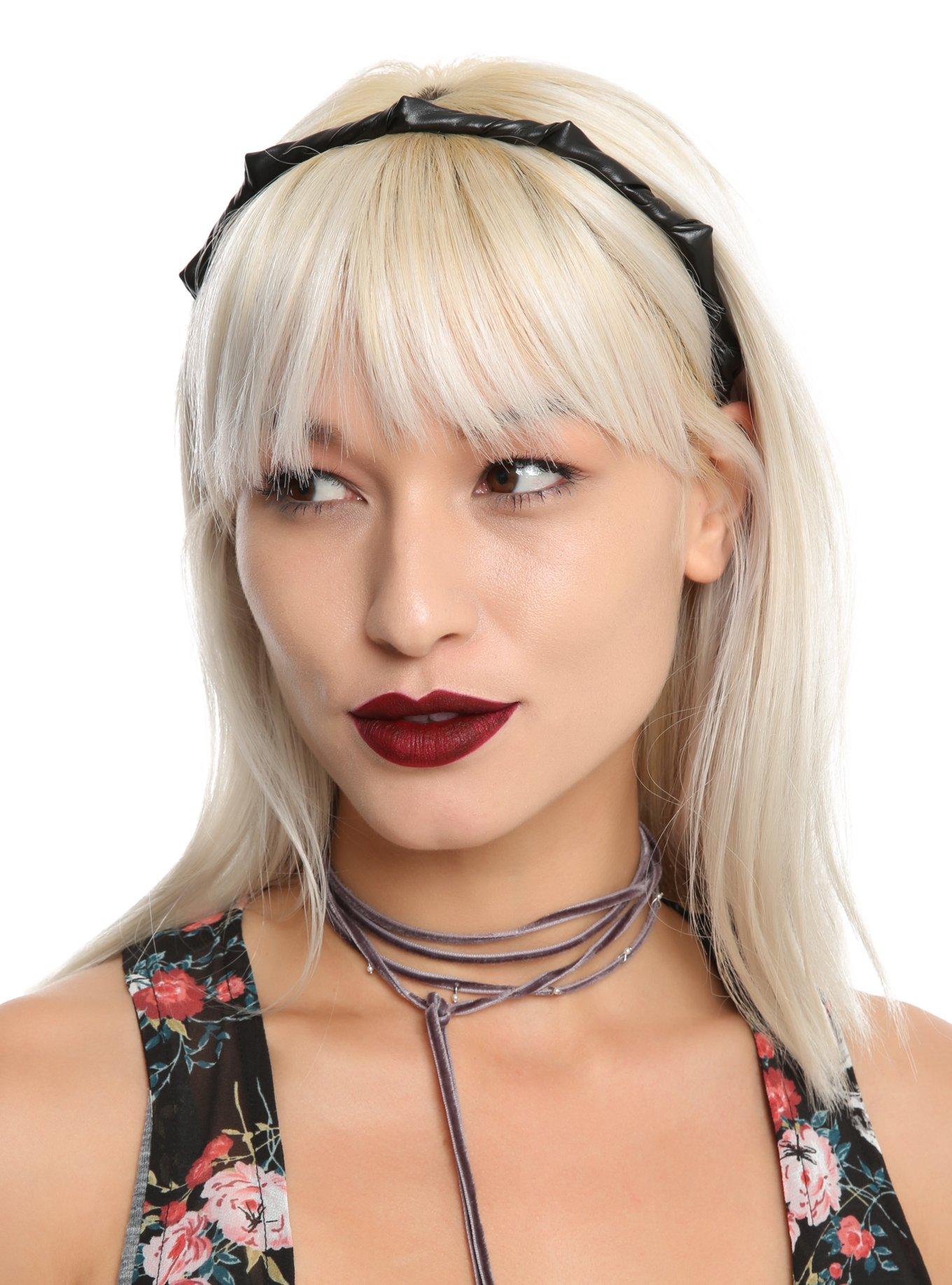 Faux Leather Wrapped Spiked Headband Set, , hi-res