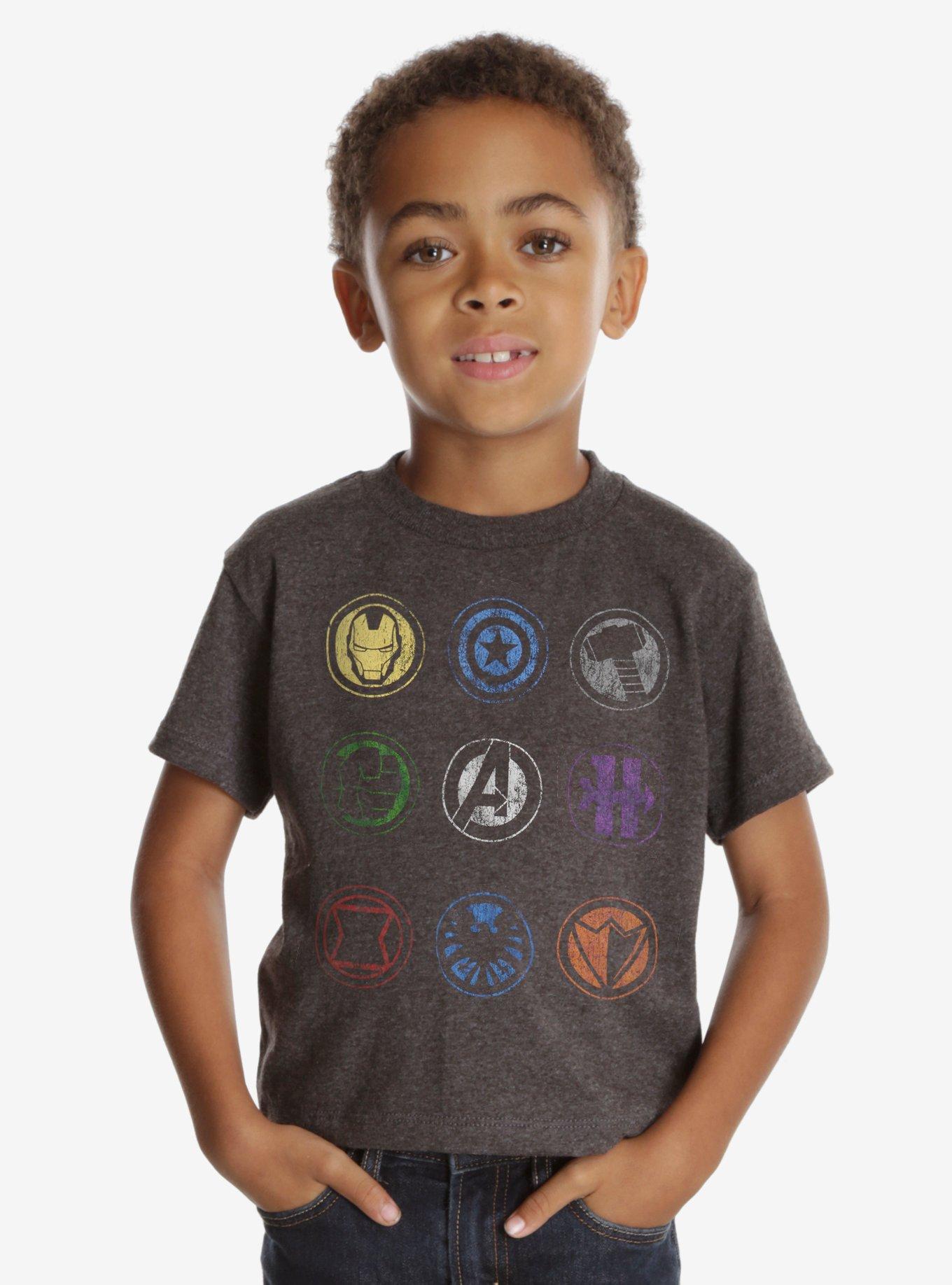 Marvel Avengers Logos Youth Tee, CHARCOAL, hi-res