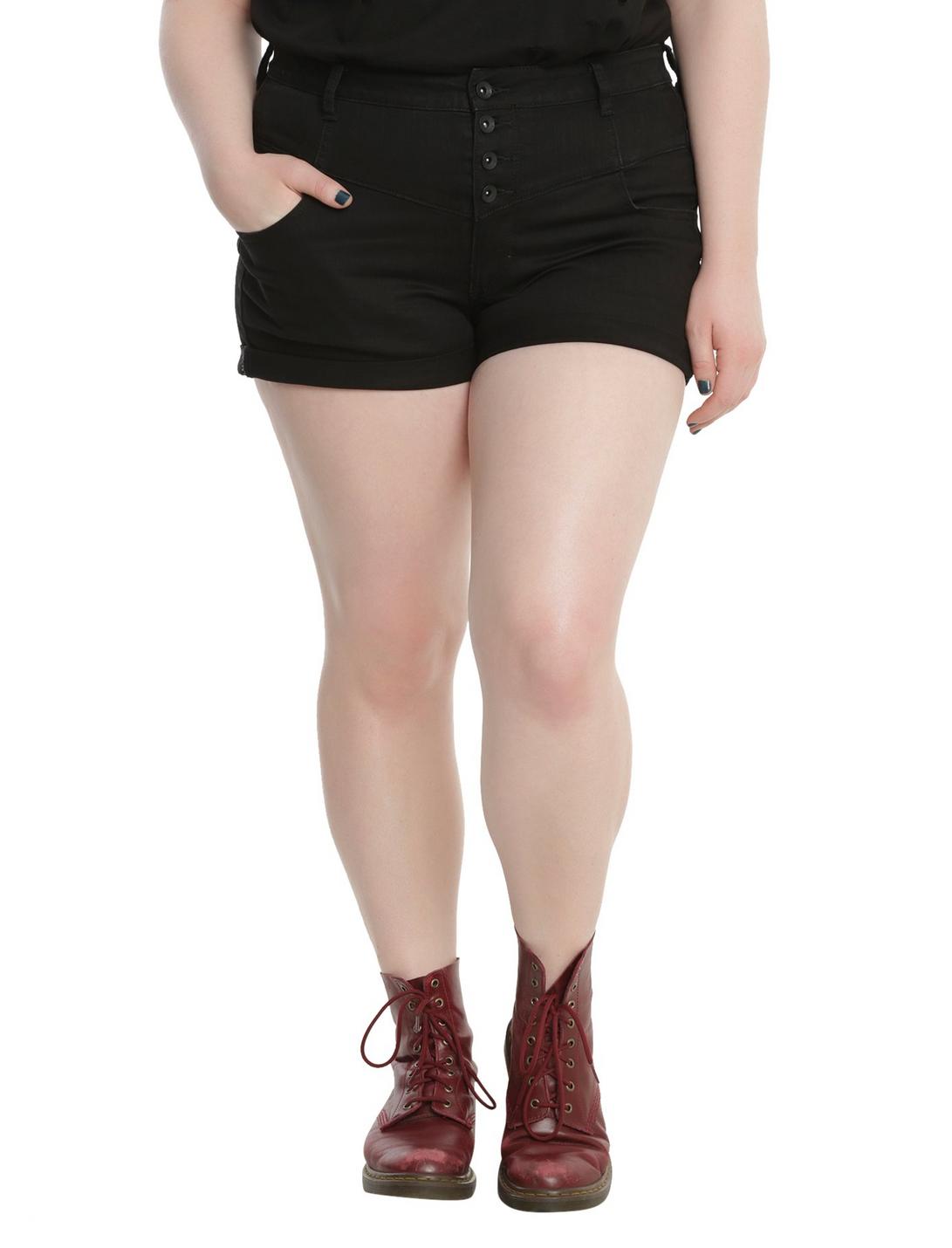 Blackheart Black High-Waisted V-Stitch Shorts Plus Size, BLACK, hi-res