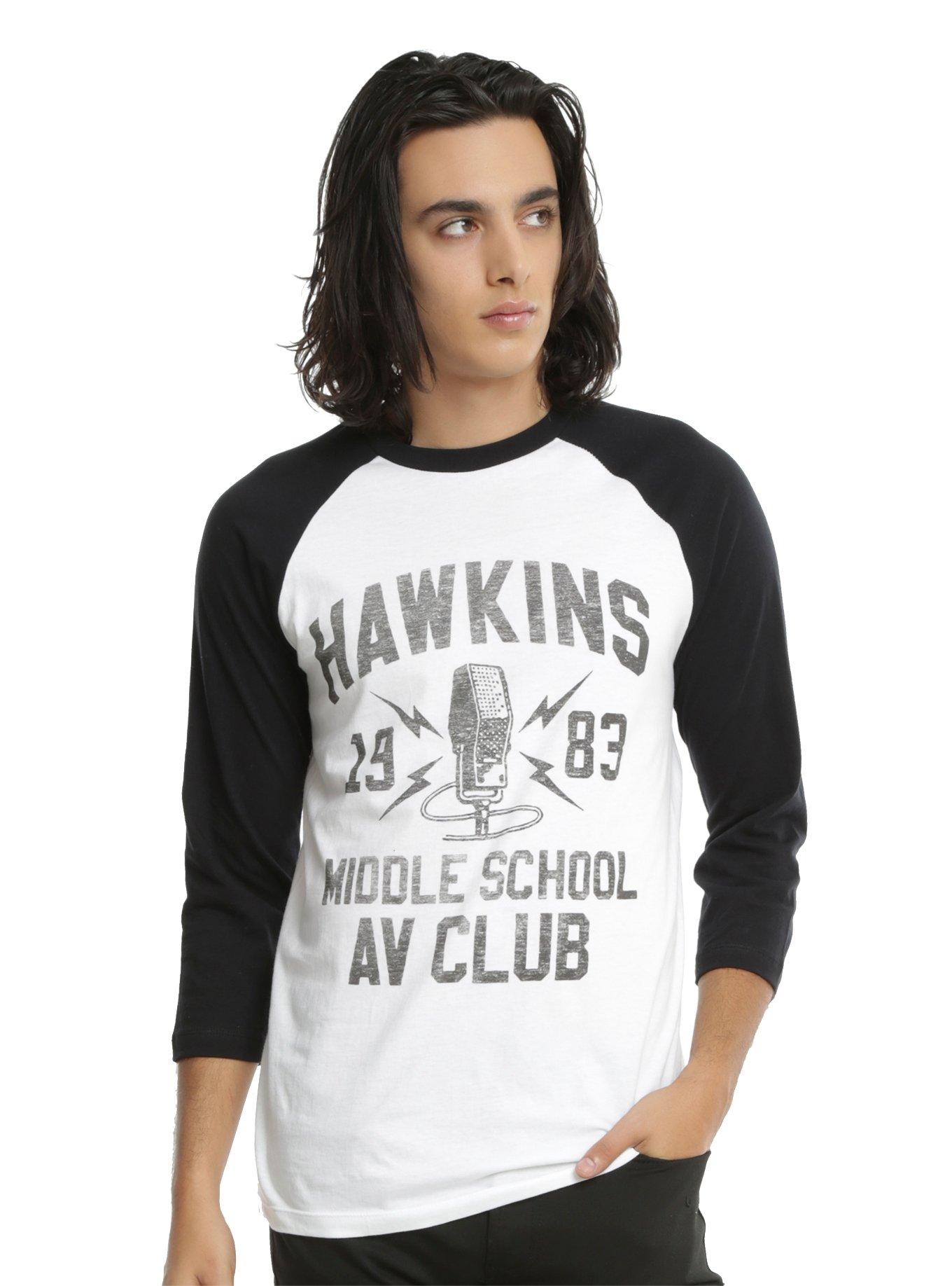 Stranger Things Hawkins AV Club Raglan, WHITE, hi-res