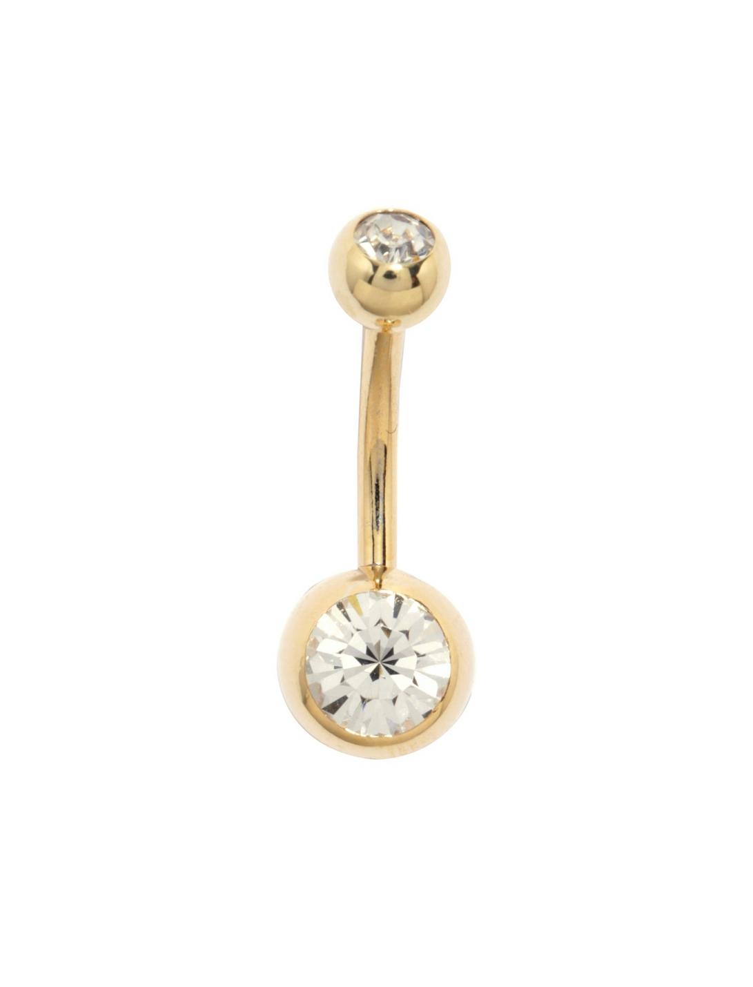14G Steel Basic Gold Clear CZ Navel Barbell, , hi-res