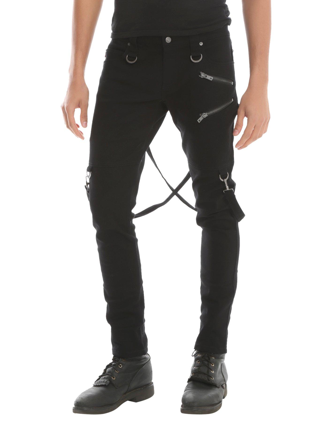 Tripp Black Zipper Detail Suspender Skinny Jeans